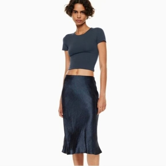 BABATON Satin Slip Midi Skirt Blue 00 Aritzia - Picture 8 of 16